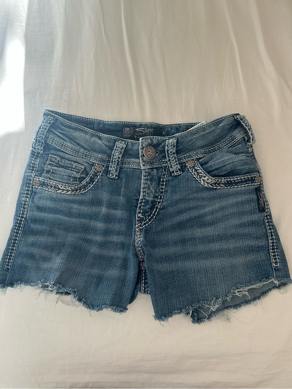 Vintage Low Rise Denim Frayed Hem Mini Shorts